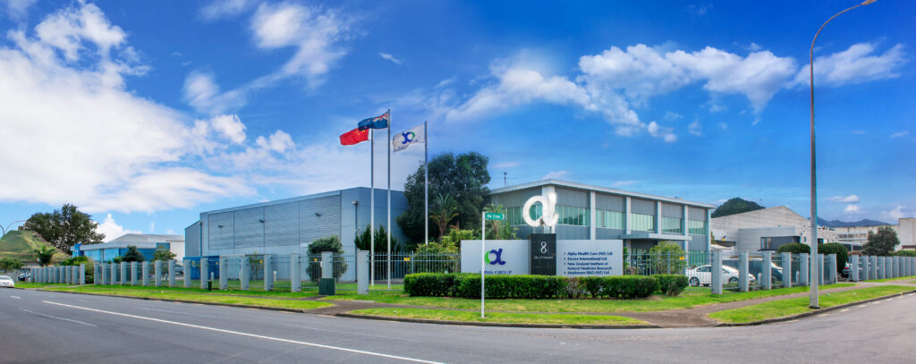 Alpha Group headquarters in Manukau, New Zealand – biotech manufacturing and export hub
