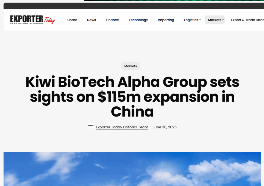 Screenshot of media coverage in leading export publication highlighting New Zealand innovation featured by Impact PR.
