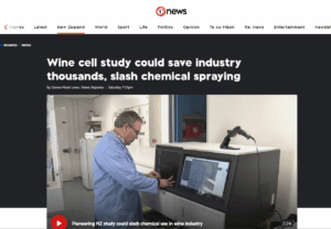 Screenshot of 1News coverage on genomic testing to reduce chemicals in NZ vineyards