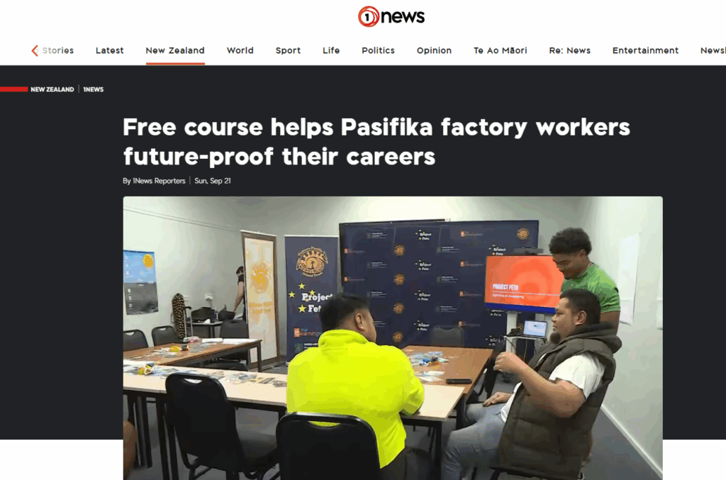 Screenshot of 1News coverage on manufacturing training pilot in New Zealand