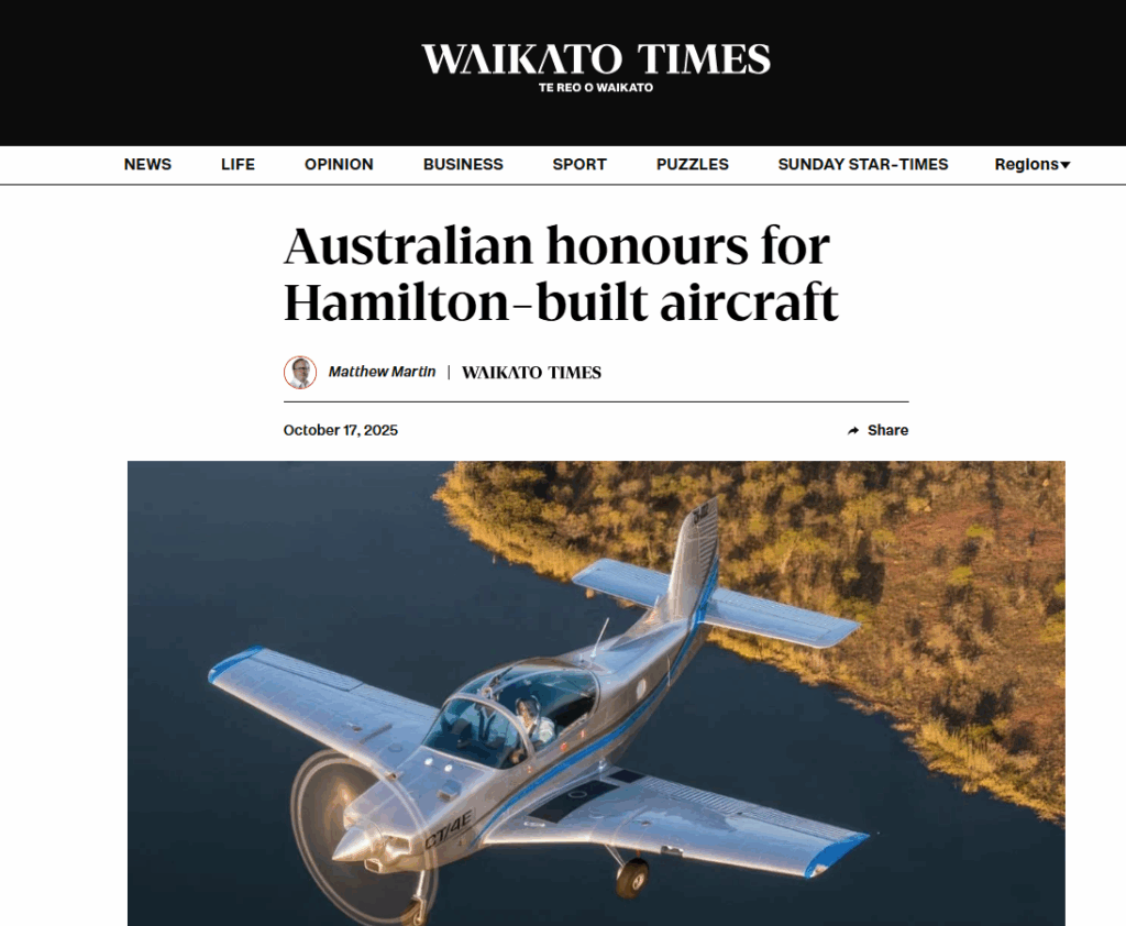 Screenshot of Waikato Times coverage on CT-4 Airtrainer anniversary event