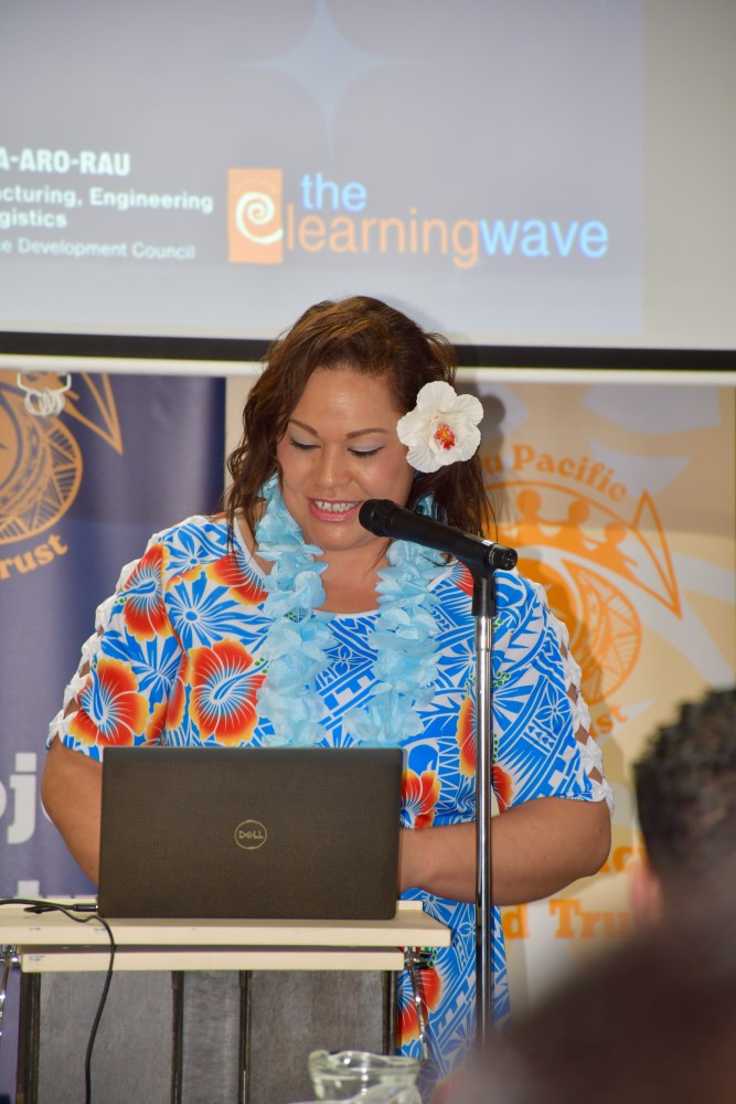 Mata’aga Hana Fanene-Taiti, CEO of OPIT and Deputy Mayor of Waitaki, speaking at the Project Fetu manufacturing training launch