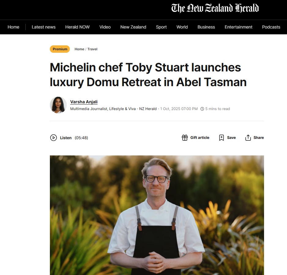 Screenshot of NZ Herald coverage on Domu Retreat in New Zealand