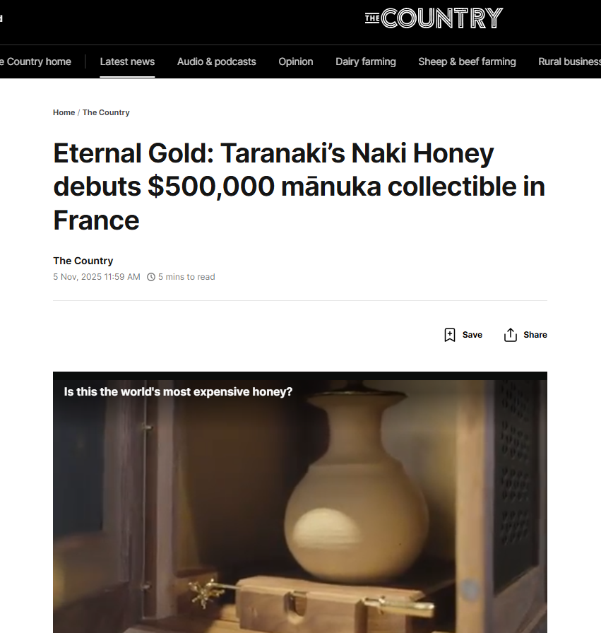 Screenshot of NZ Herald coverage on world’s most expensive honey