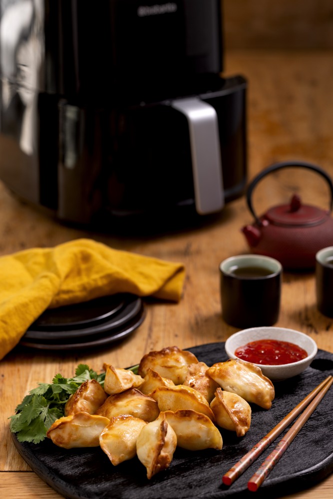 Air fryer dumplings produced by leading food manufacturers Old Country Food showcasing crispy laminated pastry