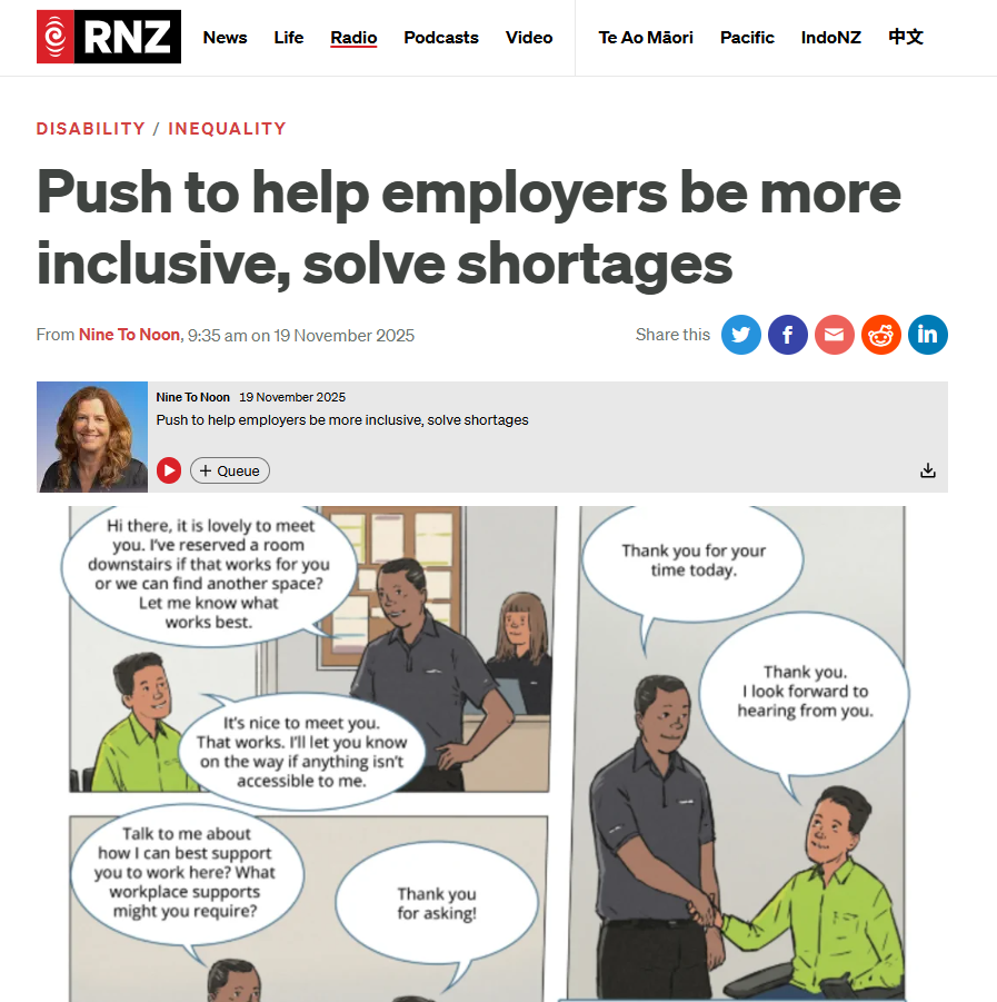 Screenshot of RNZ coverage on disabled workers inclusion